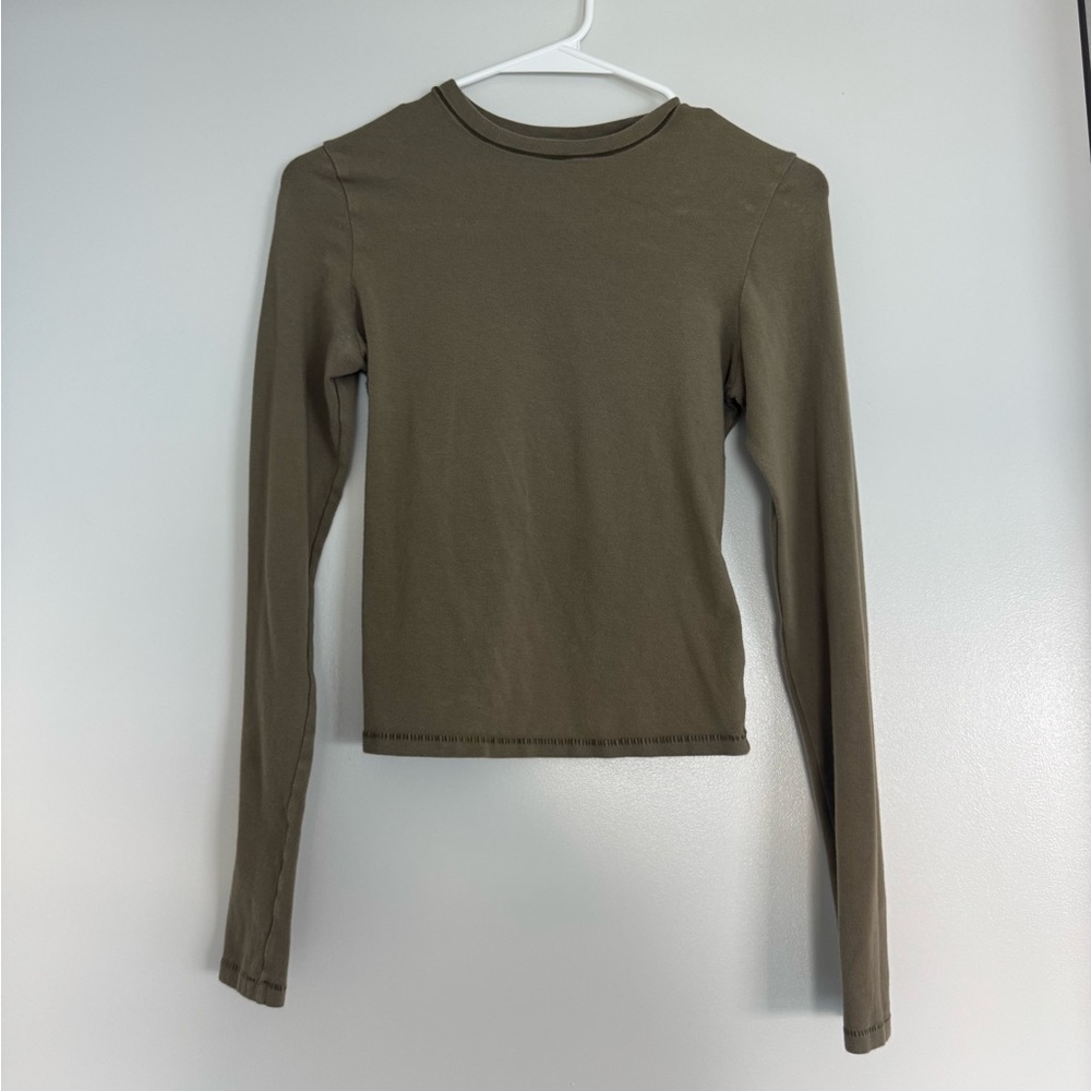 SKIMS Cotton Olive Long Sleeve Women's Shirt